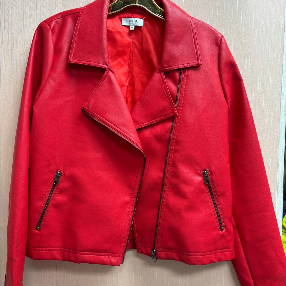 J Society Moto Jacket Women’s size M Full Zip Red Stained on Back see pictures